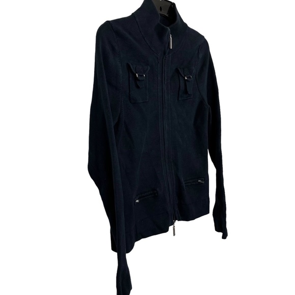 OLO Navy Blue Full Zip Knit Long Sleeve Cardigan Sweater Jacket Cotton Blend  L - Picture 5 of 16